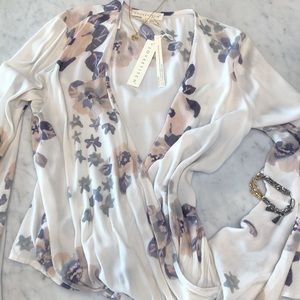 Sold! Gorgeous Floral Bell Sleeve Drape Front Top